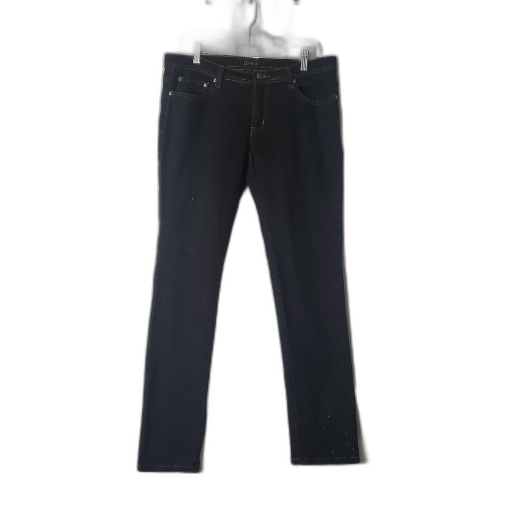 U-51 Black Denim Straight Leg Stretch Jeans Juniors Size 13/14